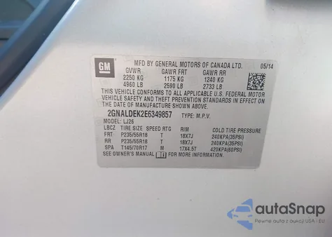 2014 Chevrolet Equinox Ltz from USA, damaged, VIN 2GNALDEK2E6349857